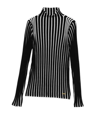 Twinset Striped Turtleneck Sweater In Black