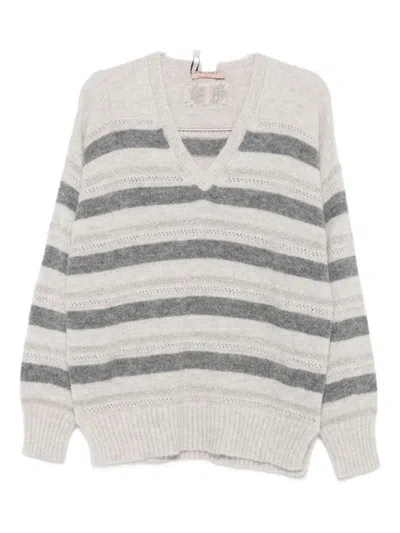 Twinset Striped V-neck Sweater In Gray