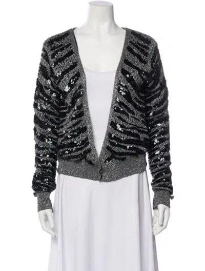 Pre-owned Twinset Striped V-neck Sweater In Black