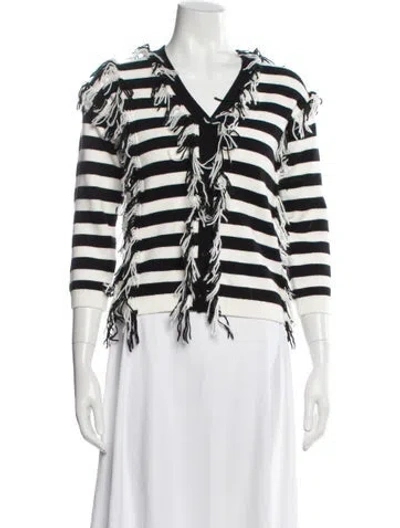 Pre-owned Twinset Striped V-neck Sweater W/ Tags In White