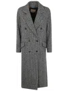 Twinset Grey Double-breasted Coat With With Fishbone Motif In Wool Blend Woman In Black