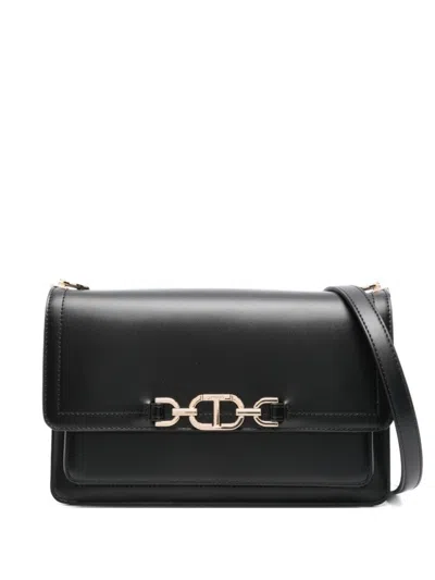 TWINSET STRUCTURED BLACK SHOULDER BAG WITH GOLD-TONE CLASP