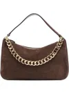 Twinset Twin-set Suede Crossbody Bag With Gold Chain Strap In Black