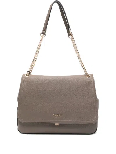 Twinset Structured Pebbled Shoulder Bag With Flap Closure In Gray