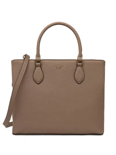 Twinset Structured Tote Bag In Brown