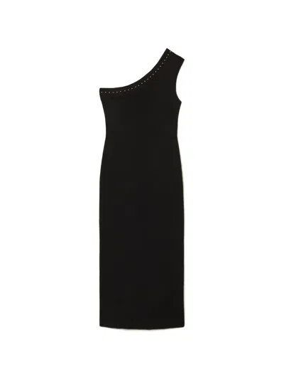 Twinset Studded One-shoulder Knit Dress In Black