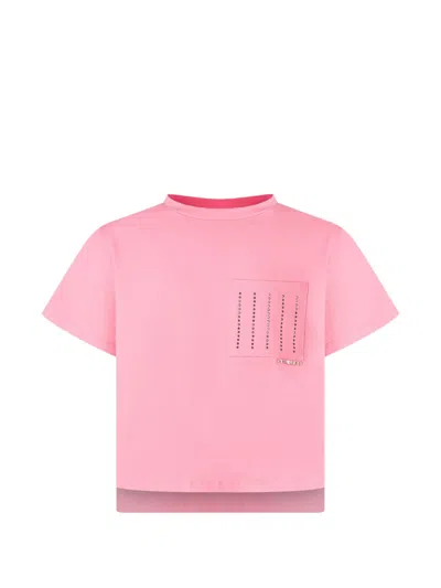 Twinset Kids' Stud-embellished Chest-pocket T-shirt In Transparent