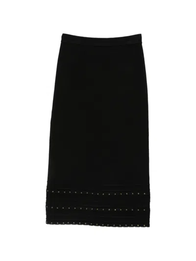 Twinset Stud-embellished Ribbed-knit Skirt In Black