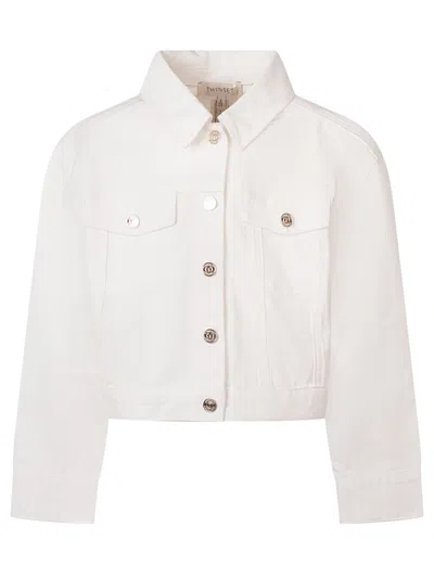 Twinset Twin-set Stylish Mini Jacket With Pocket In Off White