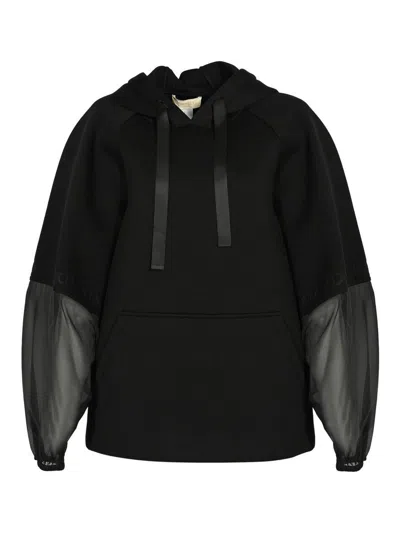 Twinset Oversized Sweatshirt In Scuba And Organza In Black