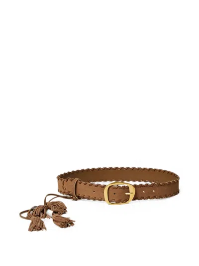 Twinset Suede Belt With Tassels In Brown