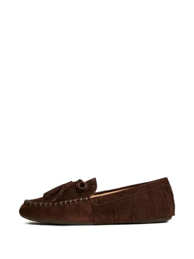 Twinset Loafer Aus Wildleder Mit Fransen In Brown