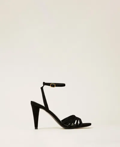 Twinset Suede Sandals In Black