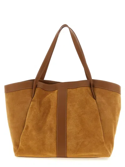 Twinset Suede Shopping Bag In Brown