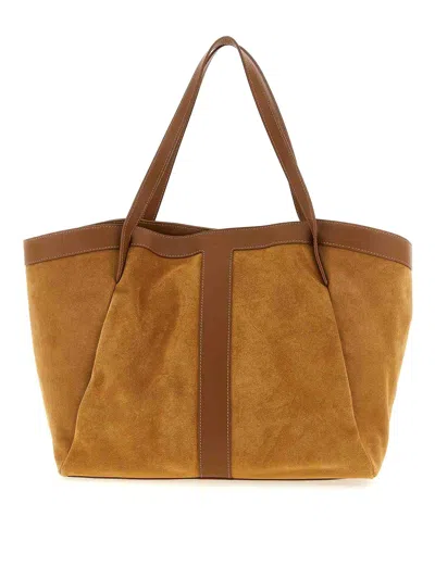 Twinset Suede Shopping Bag In Brown