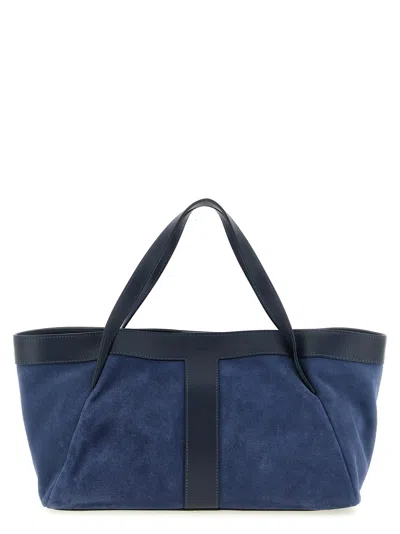 Twinset Embossed Logo Suede Shoulder Bag In Blue
