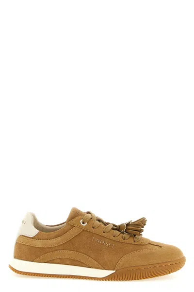 Twinset Suede Sneakers With Tassels In Beige