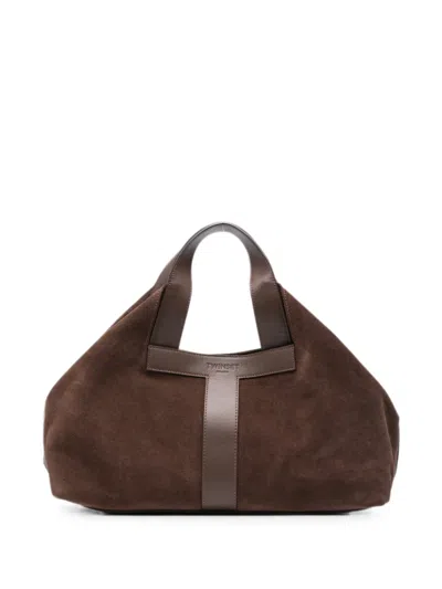 Twinset Suede-panelled Tote Bag In Brown