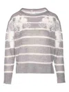 Twinset Twin-set Relaxed Grey Knit Sweater With Floral Embroidery In Multi