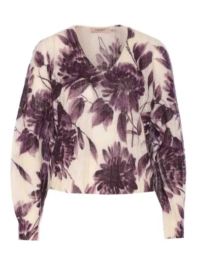 TWINSET PURPLE AND WHITE SWEATER