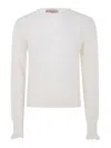 Twinset Textured Knit Sweater With Ruffled Cuffs In White