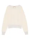Twinset Twin-set Boat Neck Sweater In Soft Wool-cashmere Blend In Neutral