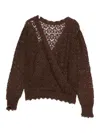Twinset Wrap-style Open-knit Sweater With Scalloped Edges In Brown