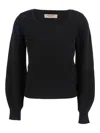 Twinset Black Sweater With Embroidered Collar And Elastic Cuffs In Wool And Cotton Woman In Black