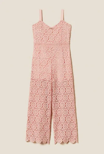 Twinset Kids' Suit In Lace Macramè Pink Girl