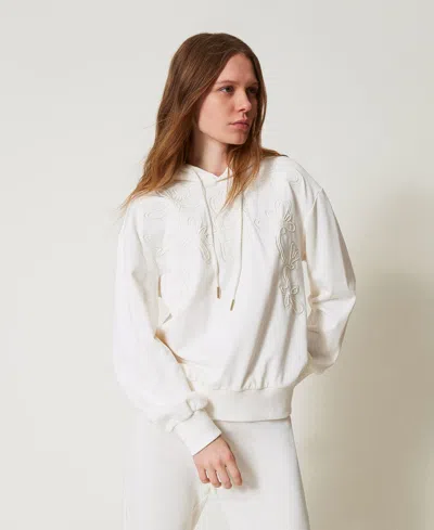 Twinset Sweat À Capuche Avec Broderie In White