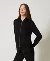 Twinset Sweat-shirt Avec Broderie Et Empiècement En Organza In Black