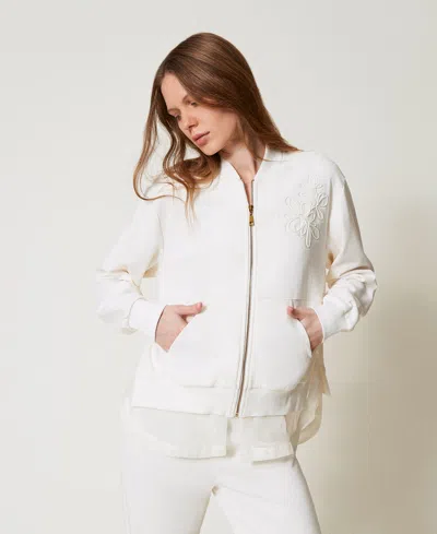 Twinset Sweat-shirt Avec Broderie Et Empiècement En Organza In White
