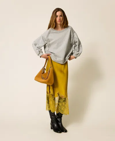 Twinset Sweat-shirt Avec Chaînes En Strass Et Perles In Gray
