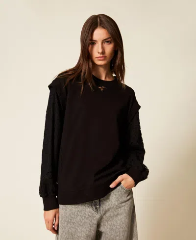 Twinset Sweat-shirt Avec Manches En Dentelle In Black