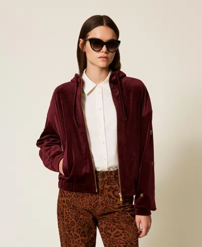 Twinset Sweat-shirt En Chenille Avec Broderie In Burgundy