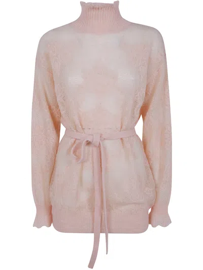 Twinset Sweater Belted "laced" In Pink