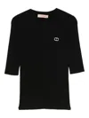 Twinset Ribbed Embellished Top In Black