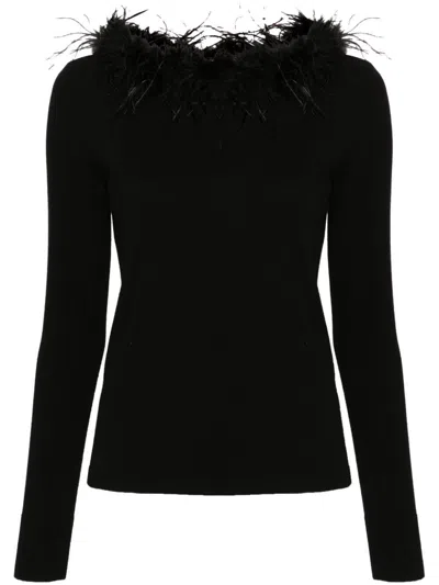 Twinset Feather-trim Fine-knit Jumper In Black