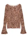 Twinset Bell-sleeve Leopard-print Top In Brown