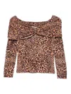 Twinset Animal Print Off-the-shoulder Wool Sweater In Brown