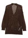 Twinset Open-knit Brown Mohair And Wool Blend Cardigan In Brown