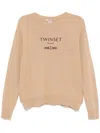 Twinset Logo-embroidered Sweater In Brown
