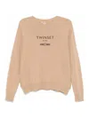 Twinset Logo-embroidered Sweater In Brown