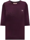 Twinset Ribbed Logo-plaque Jumper In Burgundy