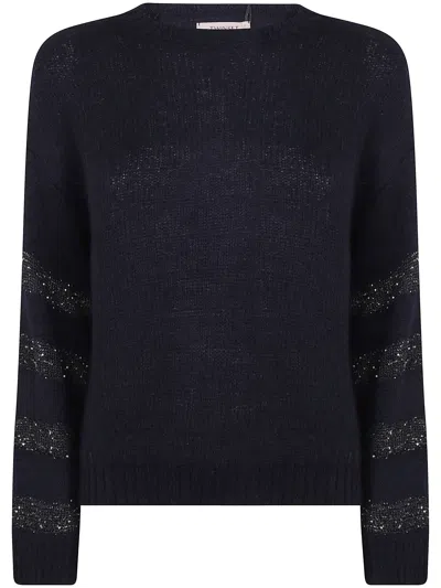 Twinset Sweater Gold Stripes "round Neck" In Blue