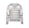 Twinset Grey Striped Sweater With Lace Floral Embellishment And Embroidered Detail In Gray