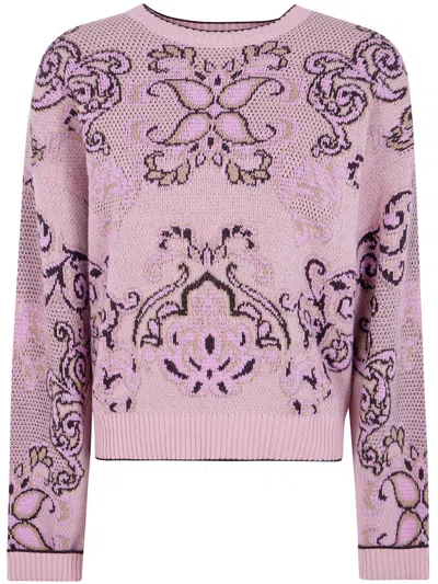 Twinset Crew-neck Jacquard Knit Sweater In Pink