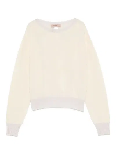Twinset Twin-set Boat Neck Sweater In Soft Wool-cashmere Blend In Neutral