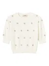 Twinset Creamy White Sweater With Floral Embellishments In White