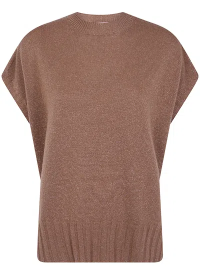 Twinset Sweater Sleeveless Round Neck In Brown